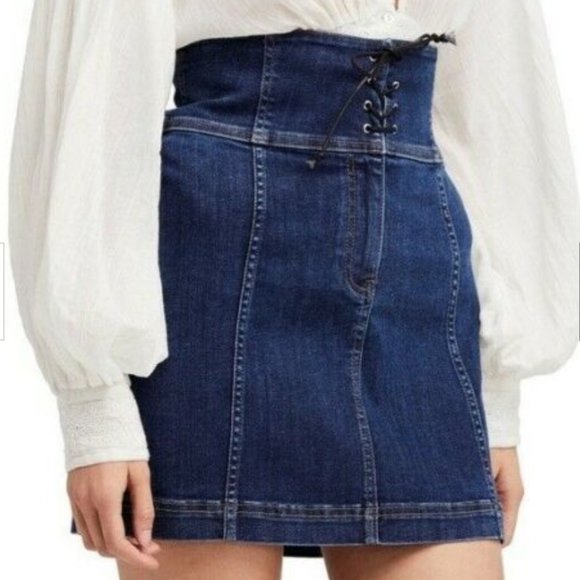 Free People Lace Up Modern Femme High Waisted Mini Skirt Size 2 - Picture 1 of 9